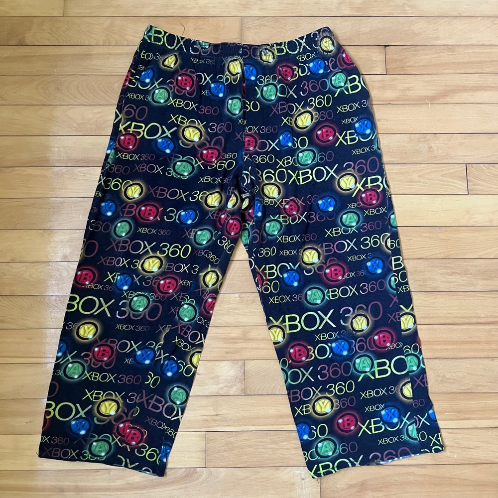 Xbox 360 Pajama Pants Y2K Mens Medium Black All Over Print Button Logo 2009